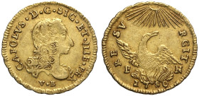 Palermo, Carlo di Borbone (1734-1759), Oncia d'oro 1750-FN, Au 22 mm 4,41 g , BB+