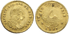 Palermo, Carlo di Borbone (1734-1759), Oncia d'oro 1751, Au 22 mm 4,39 g , BB-SPL