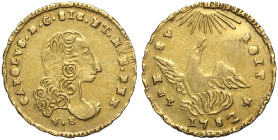Palermo, Carlo di Borbone (1734-1759), Oncia d'oro 1752-VB, Gig-26 Au 22 mm 4,41 g , BB-SPL