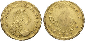 Palermo, Carlo di Borbone (1734-1759), Oncia d'oro 1752-VB, Gig-26 Au 22 mm 4,37 g , BB+