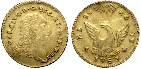 Palermo, Carlo di Borbone (1734-1759), Oncia d'oro 1753-PN, Au 22 mm 4,38 g , graffietti al rovescio altrimenti SPL