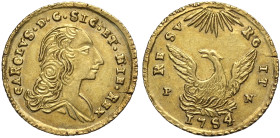 Palermo, Carlo di Borbone (1734-1759), Oncia d'oro 1754-PN, Au 22 mm 4,41 g , BB-SPL