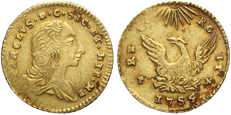 Palermo, Carlo di Borbone (1734-1759), Oncia d'oro 1754-PN, Au 22 mm 4,39 g , BB...