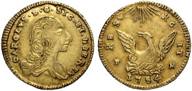 Palermo, Carlo di Borbone (1734-1759), Oncia d'oro 1754-PN, Au 22 mm 4,37 g , BB-SPL