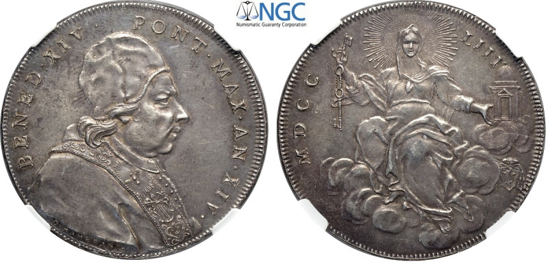 Roma, Benedetto XIV (1740-1758), Scudo 1753-XIV, Dav-1459 Ag 42 mm , in Slab NGC...