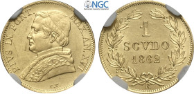 Roma, Pio IX (1846-1870), Scudo 1862-XVI, Au 16 mm , in Slab NGC AU58