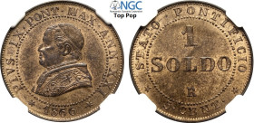 Roma, Pio IX (1846-1870), Soldo da 5 Centesimi 1866-XXI Busto piccolo, Cu 26 mm , in Slab NGC MS64 RB Top Pop! (cert. 6640864019)