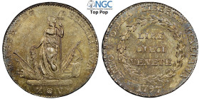 Venezia, Municipalità Provvisoria (1797), 10 Lire Venete 1797-ZV, RR Dav-1577 Ag 40 mm 28,47 g , bellissima patina e di qualità da considerarsi eccels...