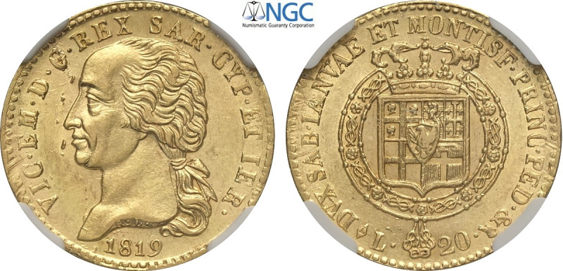 Savoia, Vittorio Emanuele I (1802-1821), 20 Lire 1819, Rara Au 21 mm 6,45 g , in...