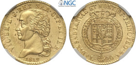 Savoia, Vittorio Emanuele I (1802-1821), 20 Lire 1819, Rara Au 21 mm 6,45 g , in Slab NGC AU58