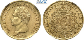 Savoia, Carlo Felice (1821-1831), 20 Lire 1828-L, Au 21 mm , qualità inusuale per il tipo, in Slab NGC MS62