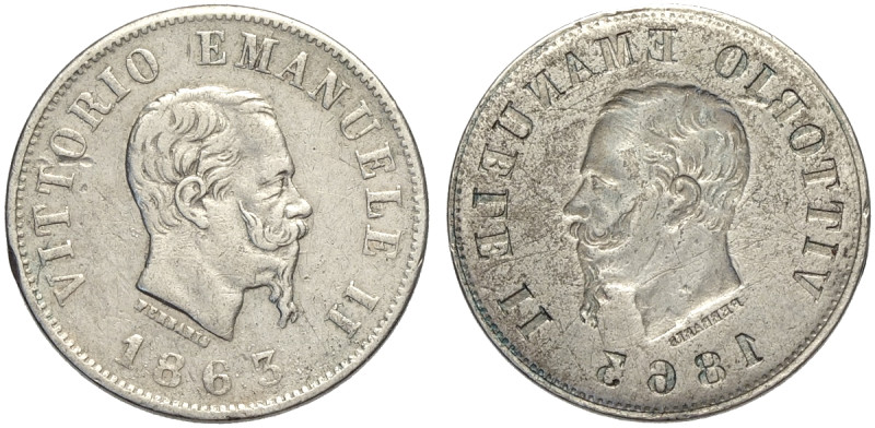 Regno d'Italia, Vittorio Emanuele II (1861-1878), 50 Centesimi 1863 Brockage, Ag...