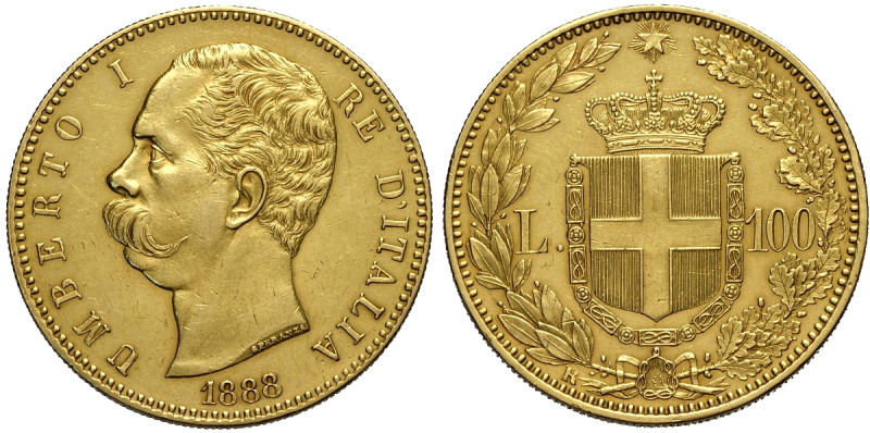 Regno d'Italia, Umberto I (1878-1900), 100 Lire 1888, Tiratura: 1169, RR Au 35 m...