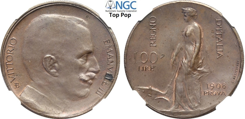 Regno d'Italia, Vittorio Emanuele III (1900-1943), 100 Lire 1908 Prova in rame, ...