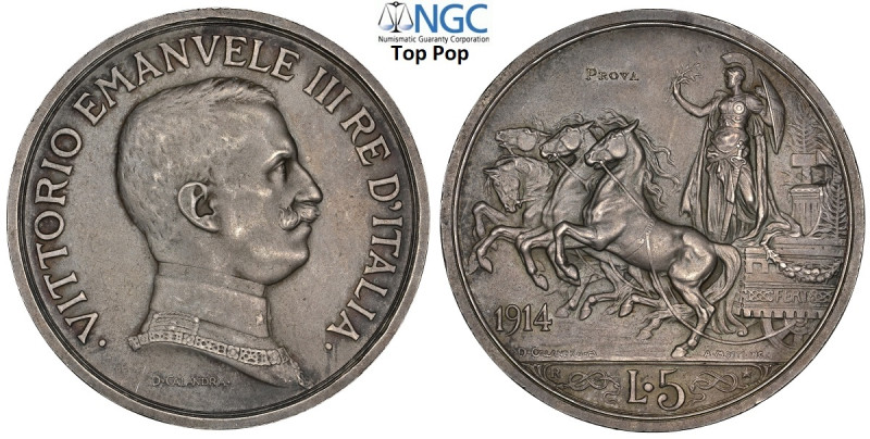 Regno d'Italia, Vittorio Emanuele III (1900-1943), 5 Lire 1914 Prova sabbiata (m...