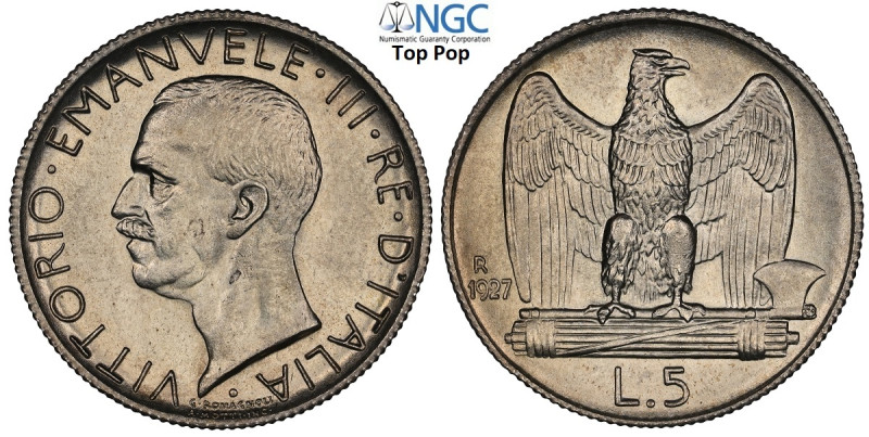 Regno d'Italia, Vittorio Emanuele III (1900-1943), 5 Lire 1927 Esperimento, C/ri...