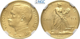 Regno d'Italia, Vittorio Emanuele III (1900-1943), 10 Lire 1926 Aratrice, RRRR coniati 40 esemplari, Au 19 mm , in Slab NGC MS62+