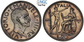 Regno d'Italia, Vittorio Emanuele III (1900-1943), 20 Lire 1929, RRR coniati 50 esemplari, Ag 35,5 mm , conservazione eccezionale, in Slab NGC MS67 To...