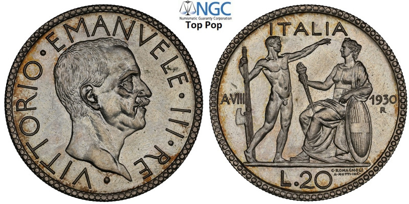 Regno d'Italia, Vittorio Emanuele III (1900-1943), 20 Lire 1930, RRR coniati 50 ...