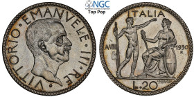 Regno d'Italia, Vittorio Emanuele III (1900-1943), 20 Lire 1930, RRR coniati 50 esemplari, Ag 35,5 mm , conservazione eccezionale, in Slab NGC MS67 To...