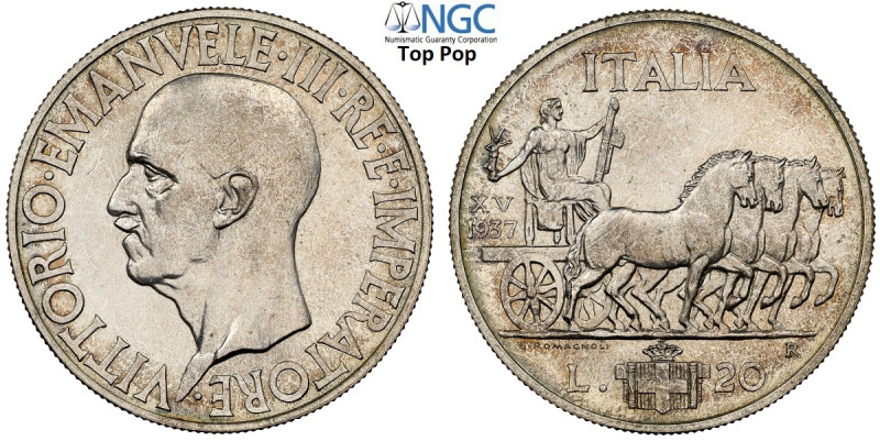 Regno d'Italia, Vittorio Emanuele III (1900-1943), 20 Lire 1937, RRR coniati 50 ...