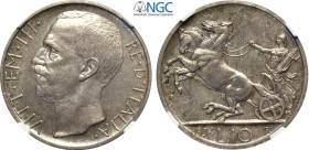 Regno d'Italia, Vittorio Emanuele III (1900-1943), 10 Lire 1934, RRR coniati 50 esemplari, Ag 27 mm , in Slab NGC MS64 (cert. 6635674003 second best g...