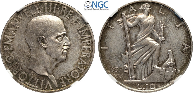 Regno d'Italia, Vittorio Emanuele III (1900-1943), 10 Lire 1937, RRR coniati 50 ...
