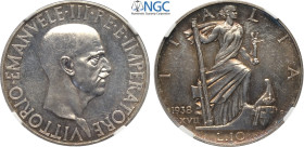 Regno d'Italia, Vittorio Emanuele III (1900-1943), 10 Lire 1938, RRRR coniati 20 esemplari, Ag 27 mm , a nostro parere la moneta è in FDC, in Slab NGC...