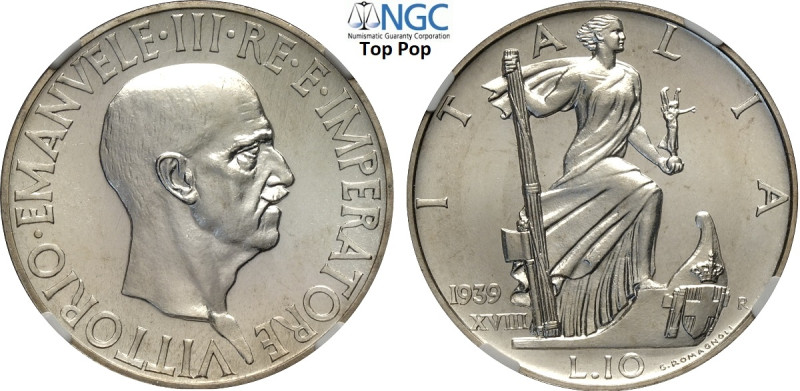 Regno d'Italia, Vittorio Emanuele III (1900-1943), 10 Lire 1939, RRRR coniati 20...