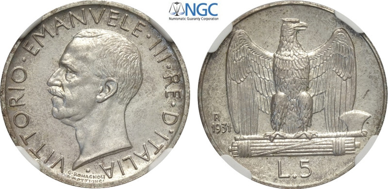 Regno d'Italia, Vittorio Emanuele III (1900-1943), 5 Lire 1931, RRR coniati 50 e...