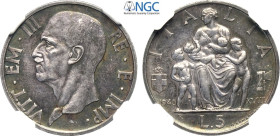 Regno d'Italia, Vittorio Emanuele III (1900-1943), 5 Lire 1940-XVIII, RRRRR moneta non emessa e coniata in soli 5 esemplari, Ag 23 mm , a nostro parer...