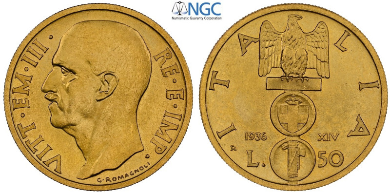 Regno d'Italia, Vittorio Emanuele III (1900-1943), 50 Lire 1936, RR coniati 790 ...