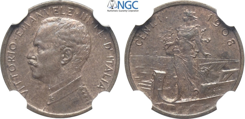 Regno d'Italia, Vittorio Emanuele III (1900-1943), Centesimo 1908 Italia su Pror...