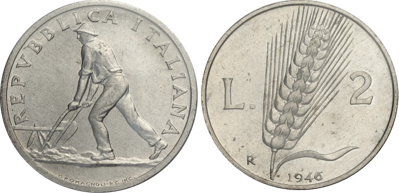 Repubblica Italiana, Monetazione in Lire (1946-2001), 2 Lire 1946, Rara It 24,1 ...