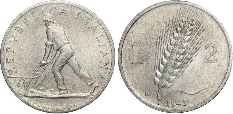 Repubblica Italiana, Monetazione in Lire (1946-2001), 2 Lire 1947, RRR It 24,1 m...