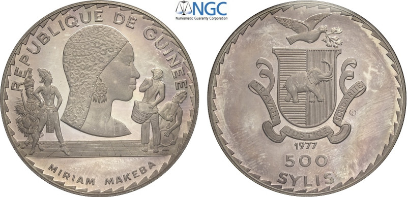 Guinea, Republic, 500 Syli 1977, Mintage: 500, Ag 42 mm 40,00 g , with original ...