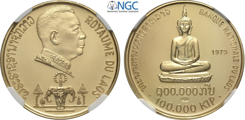 Lao (Laos), Savang Vatthana (1959-1975), 100000 Kip 1975, Mintage: 100, Au 23 mm...