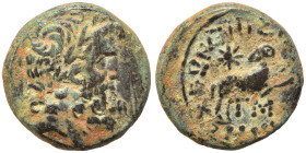 SYRIA, Seleukis and Pieria. Antioch. Pseudo-autonomous issue, time of Augustus, 27 BC-14 AD. Ae (bronze, 7.65 g, 19 mm), 12/13 AD. Laureate head of Ze...