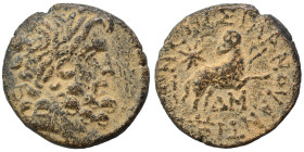 SYRIA, Seleucis and Pieria. Antioch. Pseudo-autonomous issue, time of Augustus, 27 BC-14 AD. Ae (bronze, 6.26 g, 19 mm), 13/14 AD. Laureate head of Ze...