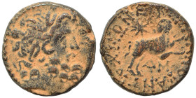 SYRIA, Seleucis and Pieria. Antioch. Pseudo-autonomous issue, time of Augustus, 27 BC-14 AD. Ae (bronze, 7.00 g, 19 mm), 13/14 AD. Laureate head of Ze...