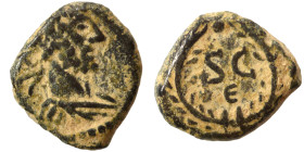 SYRIA, Seleucis and Pieria. Antioch. Hadrian. 117-138. Half-Quadrans (bronze, 0.80 g, 10 mm). Laureate, draped, and cuirassed bust right, seen from be...