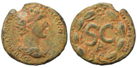 SYRIA, Seleucis and Pieria. Antioch. Marcus Aurelius, 161-180. Ae (bronze, 7.64 g, 22 mm). Draped bust right. Rev. S C within laurel wreath, A below. ...