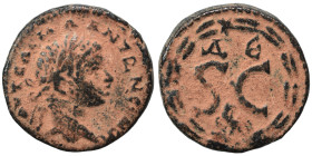 SYRIA, Seleucis and Pieria. Antioch. Elagabalus, 218-222. Ae (bronze, 4.93 g, 19 mm). Laureate head of Elagabalus to right. Rev. S C; Δ - E above, eag...