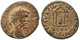 SYRIA, Seleucis and Pieria. Seleucia Pieria. Septimius Severus, 193-211. Ae (bronze, 6.02 g, 22 mm). Laureate head right. Rev. Tetrastyle temple enclo...