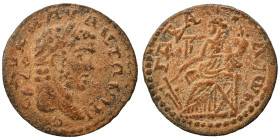 SYRIA, Seleucis and Pieria. Gabala. Caracalla, 198-217. Ae (bronze, 9.15 g, 28 mm). Laureate head right. Rev. Tyche seated left, holding rudder and co...