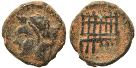 SYRIA. Caesarea Paneas. Pseudo-autonomous issue, time of Marcus Aurelius, 161-180. Ae (bronze, 1.41 g, 11 mm). Head of Pan left. Rev. Syrinx. Meshorer...