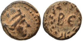 SYRIA, Cyrrhestica. Beroea. Pseudo-autonomous issue. Ae (bronze, 0.82 g, 9 mm), time of the Antonines, 138-192. Turreted, veiled and draped bust of Ty...