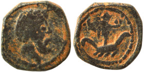 PALMYRENE. Palmyra. Pseudo-autonomous issue, circa 1st-3rd centuries AD. Ae (bronze, 0.73 g, 9 mm). Male bust right. Rev. Astarte standing in galley f...