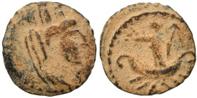 PALMYRENE. Palmyra. Pseudo-autonomous issue, circa 1st-3rd centuries AD. Ae (bronze, 0.56 g, 10 mm). Turreted bust of Tyche right. Rev. Astarte standi...