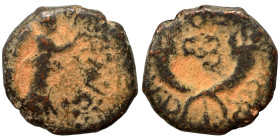 PHOENICIA. Ake-Ptolemais. Pseudo-autonomous issue. Time of Nero, 54-68. Ae (bronze, 3.07 g, 15 mm). IOVI [AVGVS] Nike advancing right, holding wreath....